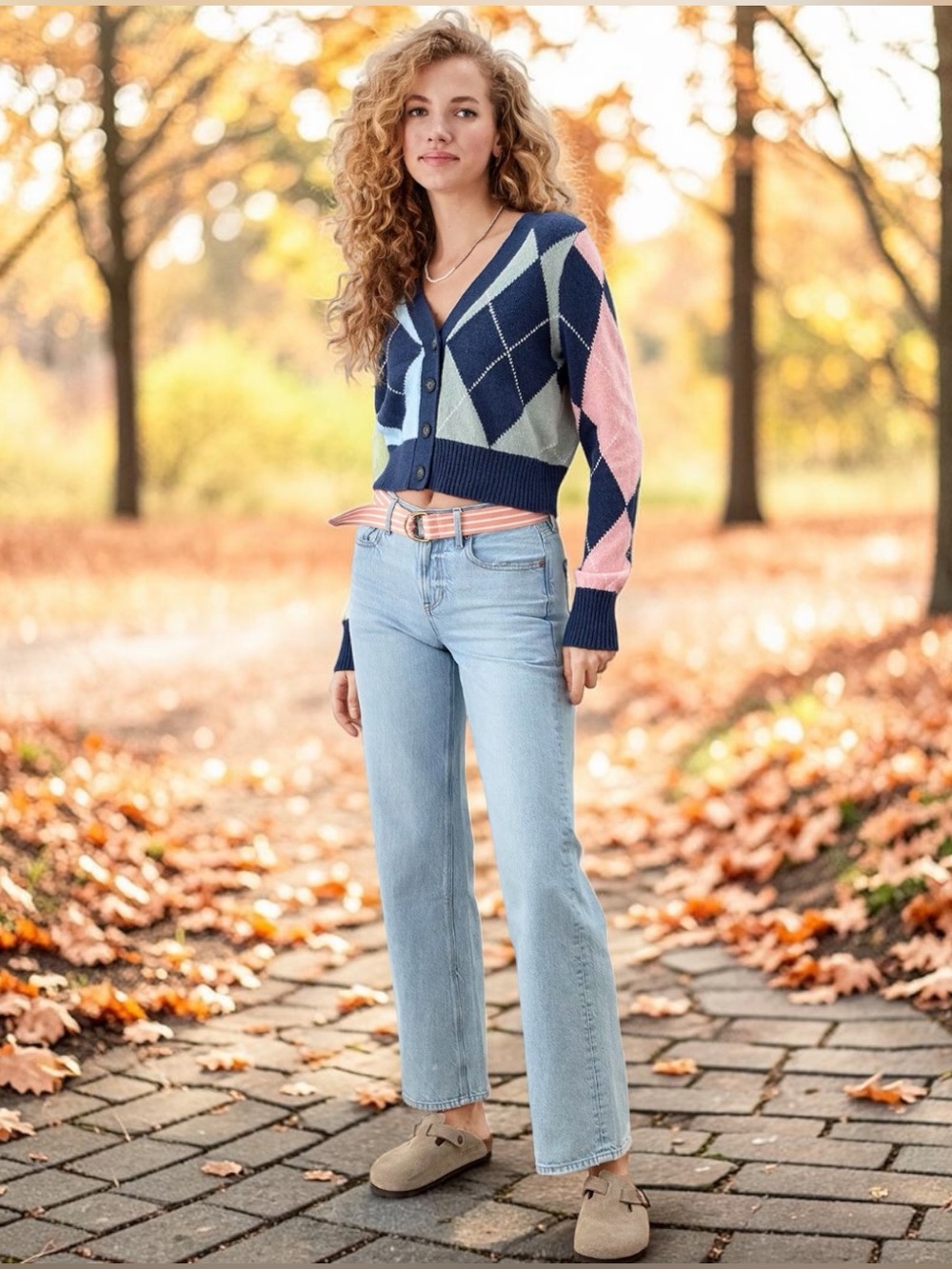 American Eagle Argyle Cropped Button Front Cardigan Sweater Small